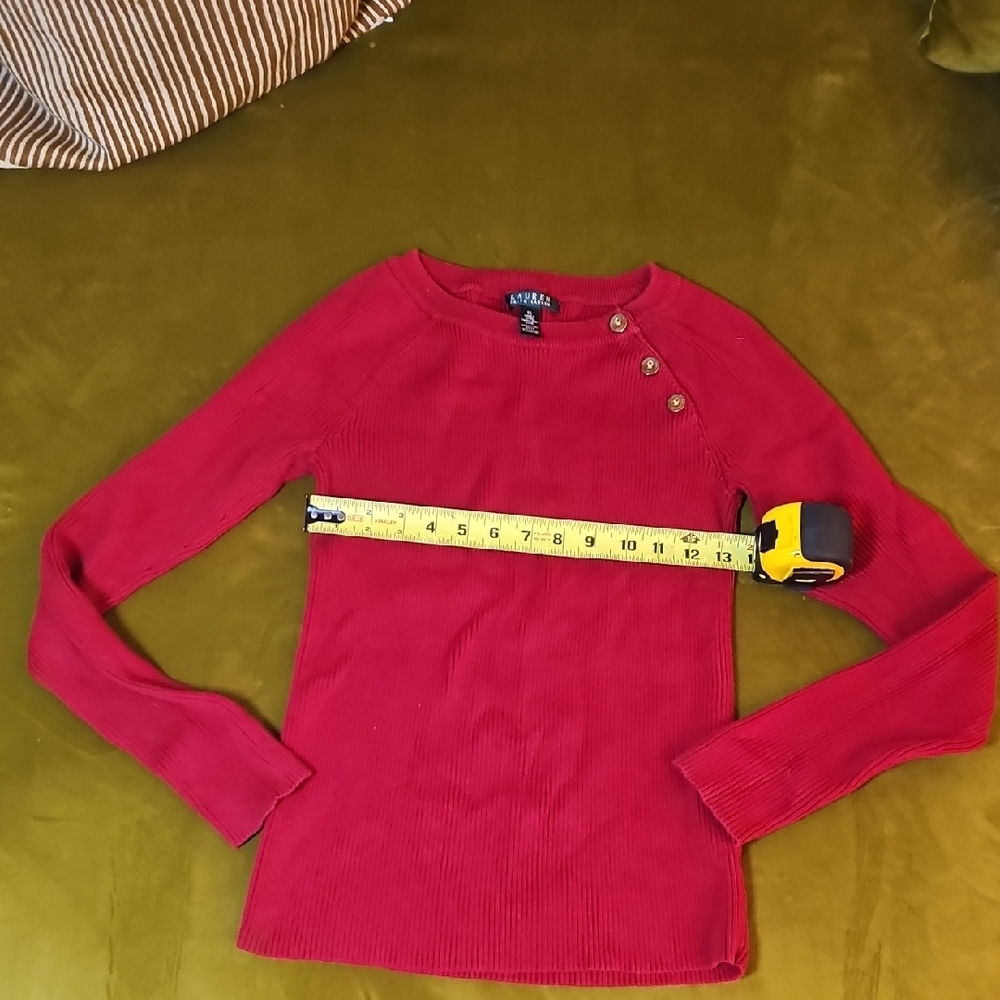 Ralph Lauren Red Long Sleeve Tee with Button Accents